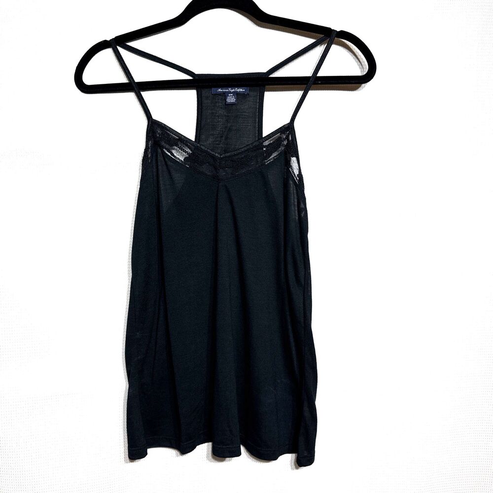 American Eagle Outfitters Black Racerback Tank Top With Lace Trim - M